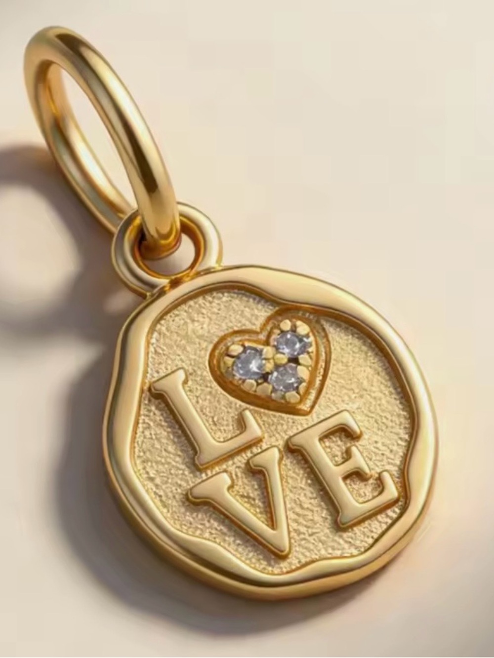 Pandora Gold 'LOVE' Heart Charm Pendant with Crystal Accent